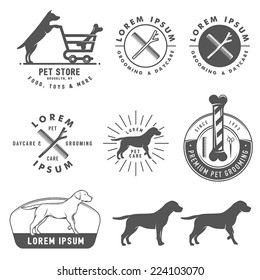 Set of retro pet care labels, badges and design elements