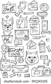 Set of retro pet line design elements for  labels, badges ,banner, flyer, business, card, poster.Dog sale store icons.