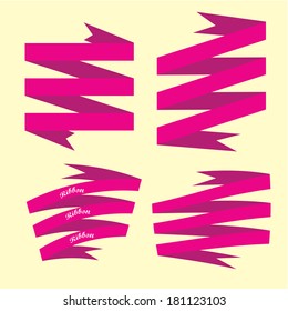 Set of retro pink ribbons and labels. Vector illustration. pink bow collection