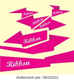 Set of retro pink ribbons and labels. Vector illustration. pink bow collection