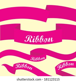 Set of retro pink ribbons and labels. Vector illustration. pink bow collection