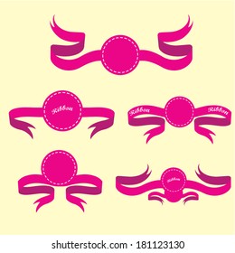 Set of retro pink ribbons and labels. Vector illustration. pink bow collection