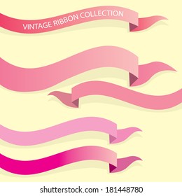 Set of retro pink ribbons and labels. Vector illustration. pink bow collection