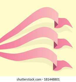 Set of retro pink ribbons and labels. Vector illustration. pink bow collection