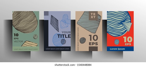 Set of retro poster templates. Hand drawn texture elements. Vector 10 EPS.