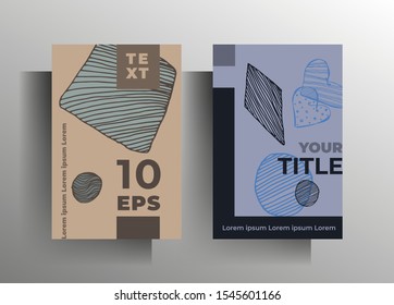 Set of retro poster templates. Hand drawn texture elements. Vector 10 EPS.