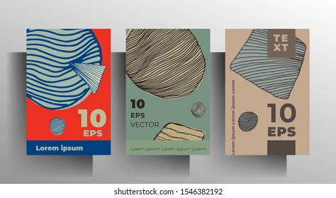 Set of retro poster templates. Hand drawn texture elements. Vector 10 EPS.