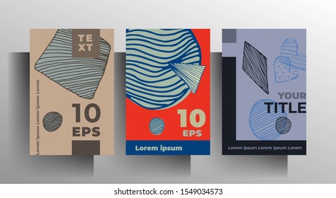Set of retro poster templates. Hand drawn texture elements. Vector 10 EPS.