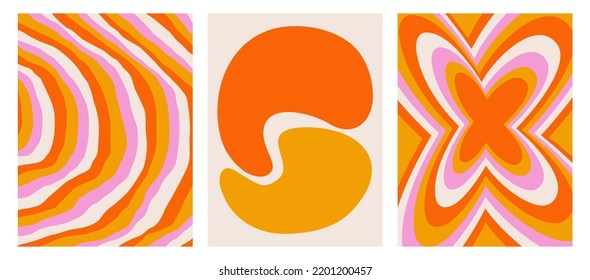 A set of retro posters and backgrounds. Abstract colorful backgrounds. The style of the 60s-70s. Distorted repeating patterns. Vector illustration isolated on white background. graphic template