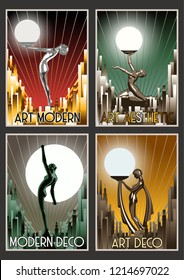 Set of Retro Posters from the Roaring Twenties Art Deco Stylization