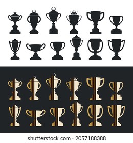 set of retro premium vintage winner cup trophy logo design vector template