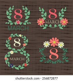 Set of retro printing labels for March 8.