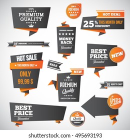Set of retro product recommendations, origami vintage labels set.Vector design elements