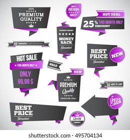 Set of retro product recommendations -  origami vintage labels set.Vector design elements