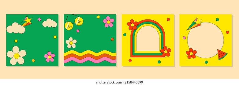 Set of Retro Psychedelic Groove Social Media Posts