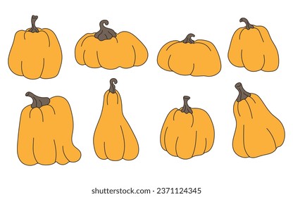 Set of retro pumpkins of different sizes.