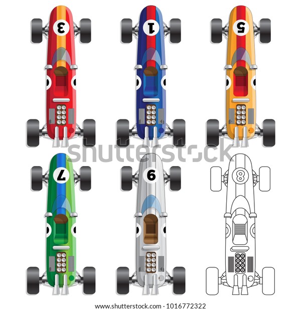 Set of retro racing cars. View from above.\
Vector illustration.