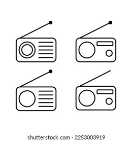 Set of Retro radio station icon, flat isolated music sound media button, web vector illustration .