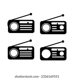 Set of Retro radio station icon, flat isolated music sound media button, web vector illustration .