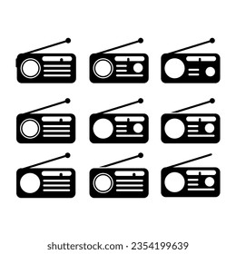 Set of Retro radio station icon, flat isolated music sound media button, web vector illustration .