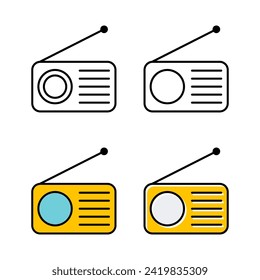 Set of Retro radio station icon, flat isolated music sound media button, web vector illustration .