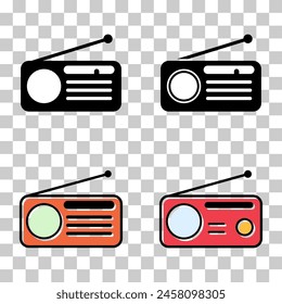 Set of Retro radio station icon, flat isolated music sound media button, web vector illustration .