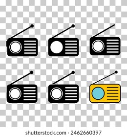Set of Retro radio station icon, flat isolated music sound media button, web vector illustration .