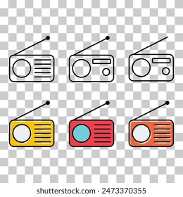 Set of Retro radio station icon, flat isolated music sound media button, web vector illustration .
