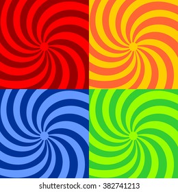 Set retro ray background. Variegated stylish vintage background. Blue, red, yellow, orange, green background. Vector bright abstract background.