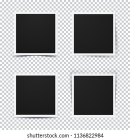 Set of retro realistic photo frame with different shadow options on transparent background.