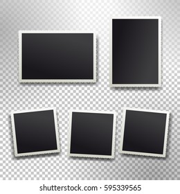 Set of retro realistic vector photo frame with figured edges. Template photo design textures. Isolated on transparent background