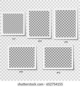 Set of retro realistic vector photo frame, Template photo design textures. Isolated on transparent background.