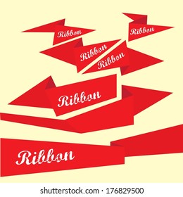 Set of retro red ribbons and labels. Vector illustration. red bow collection