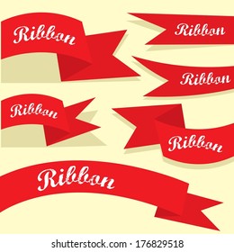Set of retro red ribbons and labels. Vector illustration. red bow collection
