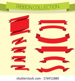 Set of retro red ribbons and labels. Vector illustration. red bow collection