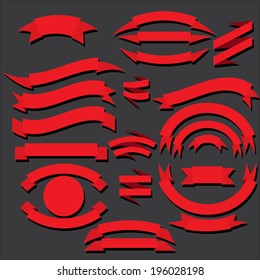Set of retro red ribbons and labels. Vector illustration. red bow collection