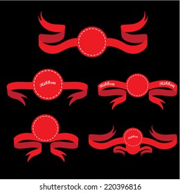 Set of retro red ribbons and labels. Vector illustration. red bow collection
