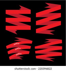 Set of retro red ribbons and labels. Vector illustration. red bow collection