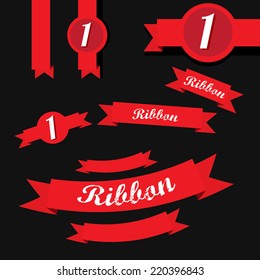 Set of retro red ribbons and labels. Vector illustration. red bow collection