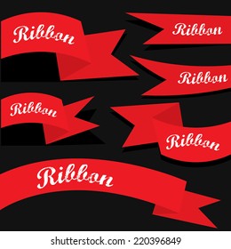 Set of retro red ribbons and labels. Vector illustration. red bow collection