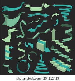 Set of retro ribbons and arrows, banner. Vector illustration