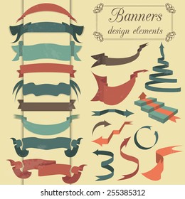 Set of retro ribbons and arrows, banner. Vector illustration