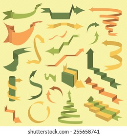 Set of retro ribbons and arrows, banner. Vector illustration