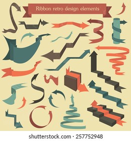 Set of retro ribbons and arrows, banner. Vector illustration