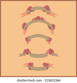 Set of retro ribbons with flowers.