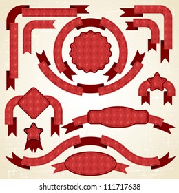 Set of retro ribbons and labels. Christmas  pattern.