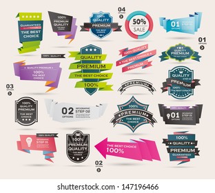 Set of Retro ribbons and labels ,Origami banners,vector illustration