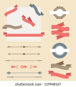 Set of retro ribbons and labels. Vector illustration.