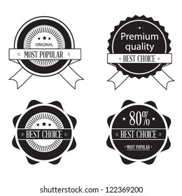 Set of retro ribbons and labels. Vector illustration. Black and white collection of Premium Quality and Guarantee Labels