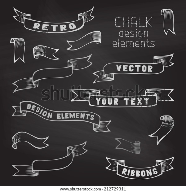 Set of\
retro ribbons on chalkboard background. Hand-drawn ribbons. Vector\
illustration. There is place for your\
text.